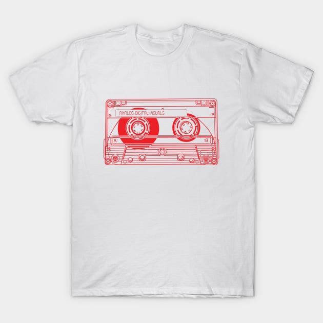 Cassette Tape (Red Lines) Analog / Music T-Shirt by Analog Digital Visuals